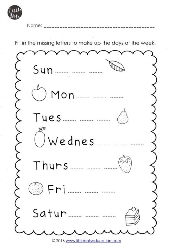 Days of the week missing Letters