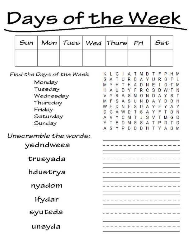Days of the week задания