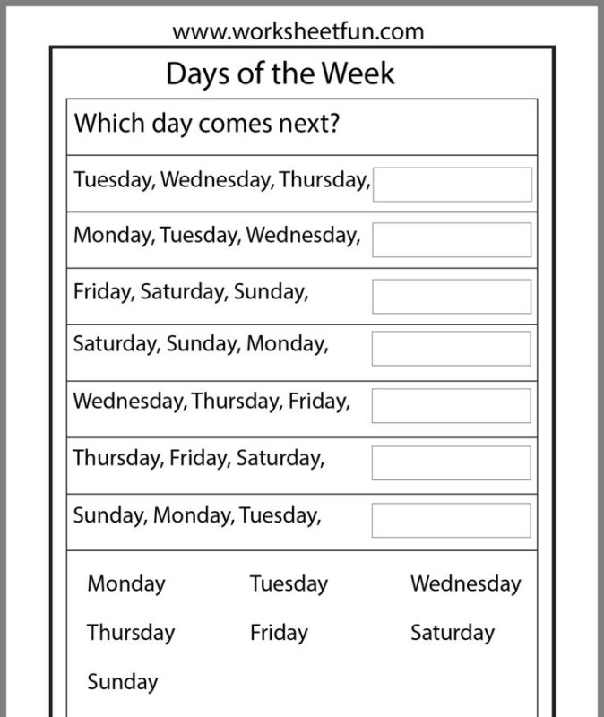 Дни недели Worksheets