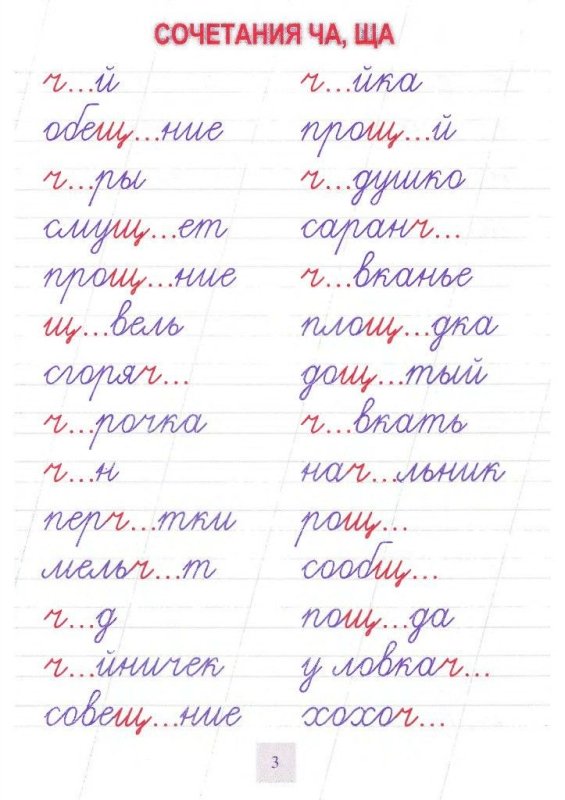 Прописи ча ща Чу ЩУ