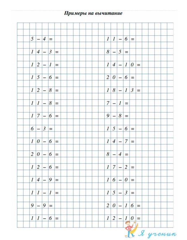 Примеры на сложение и вычитание 1