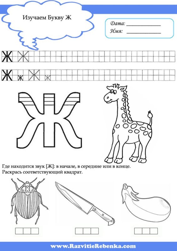 Буква ж задания для дошкольников 5 лет