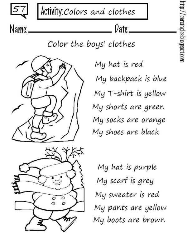 Задания про одежду на английском языке для детей