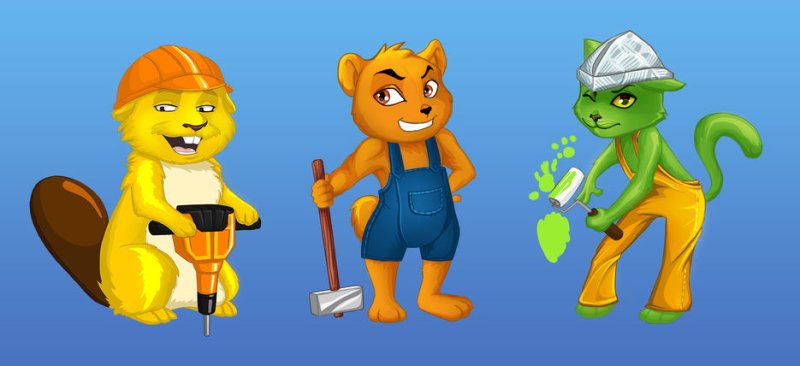 Мультяшные строители животные