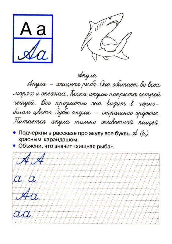 Пропись буквы а для 1 класса