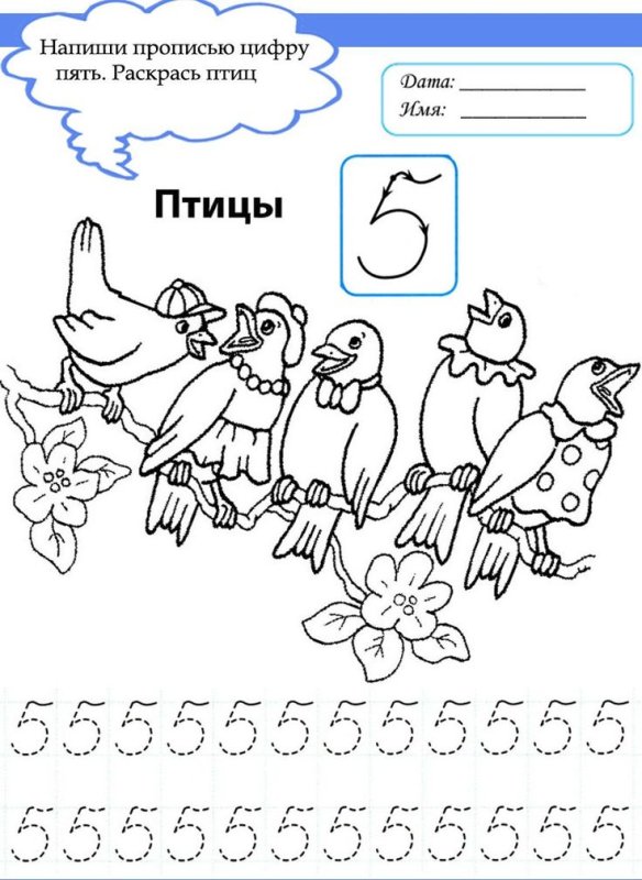 Математические прописи цифра 5
