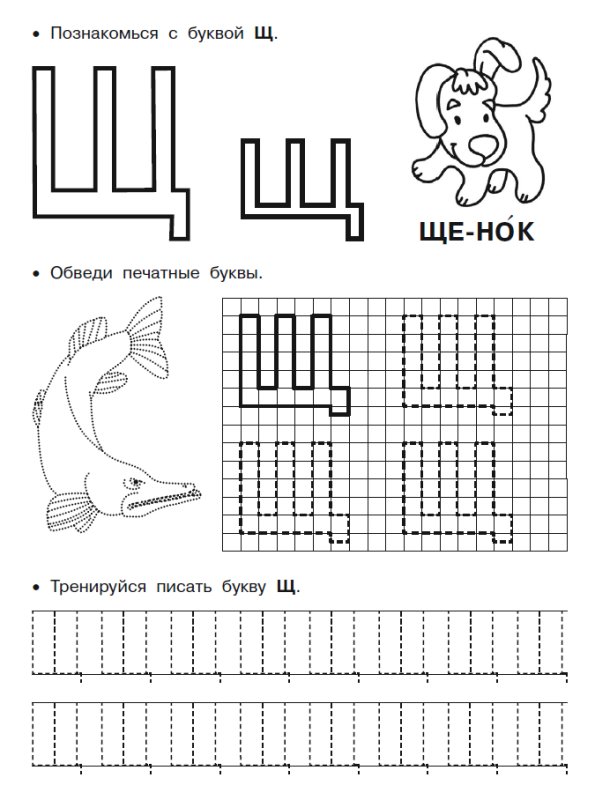Буква щ печатная пропись для дошкольников
