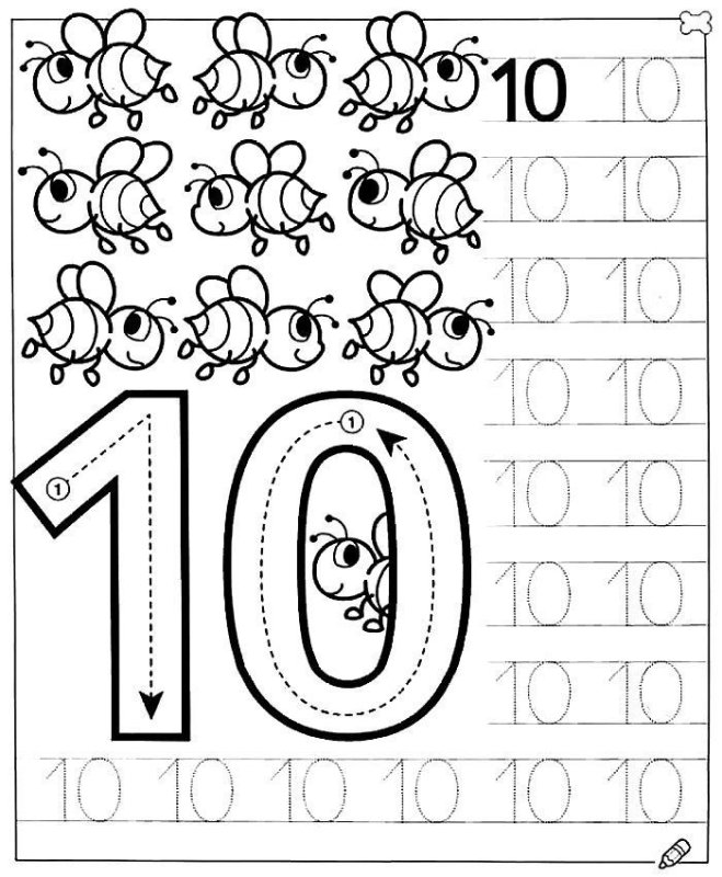 Пропись числа 10 для дошкольников