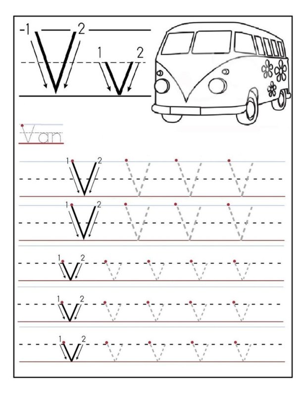 Letter v Tracing Worksheets for Kids